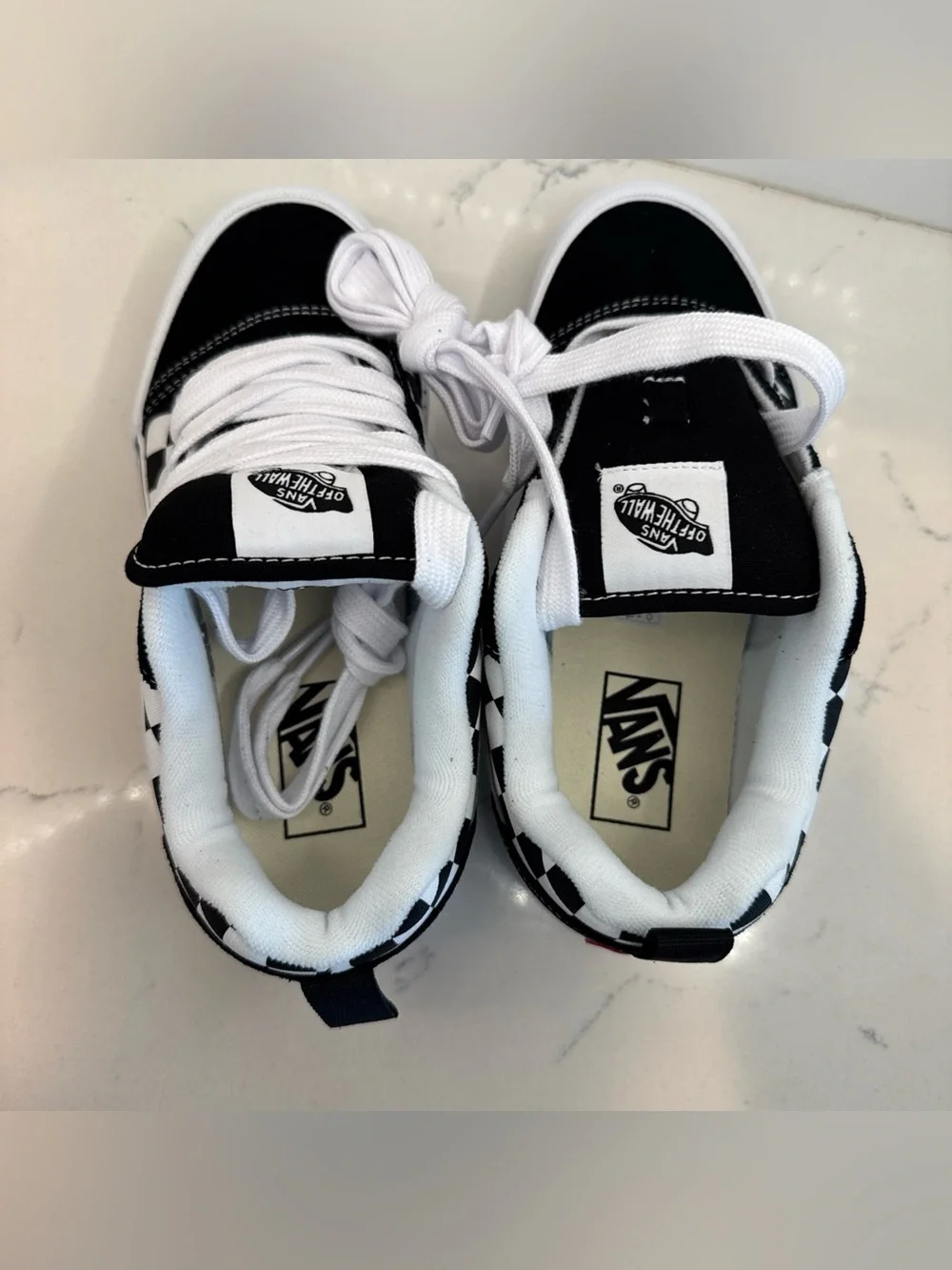New Vans Knu Skool Skate Shoe Size 5.5 Y Men’s Black White Check Lace Up Sneaker